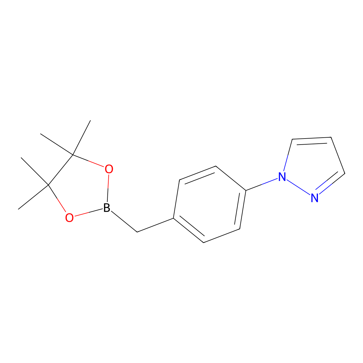 1-(4-((4,4,5,5-Tetramethyl-1,3,2-dioxaborolan-2-yl)methyl)phenyl)-1H-pyrazole molecular structure, CAS 1820814-52-5