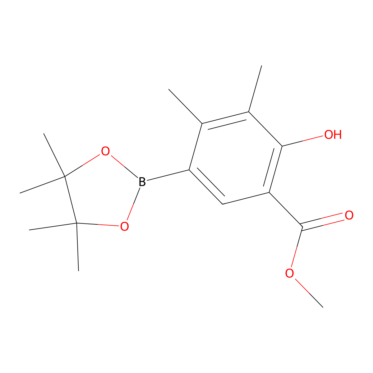 Methyl 2-hydroxy-3,4-dimethyl-5-(4,4,5,5-tetramethyl-1,3,2-dioxaborolan-2-yl)benzoate molecular structure, CAS 1820814-62-7