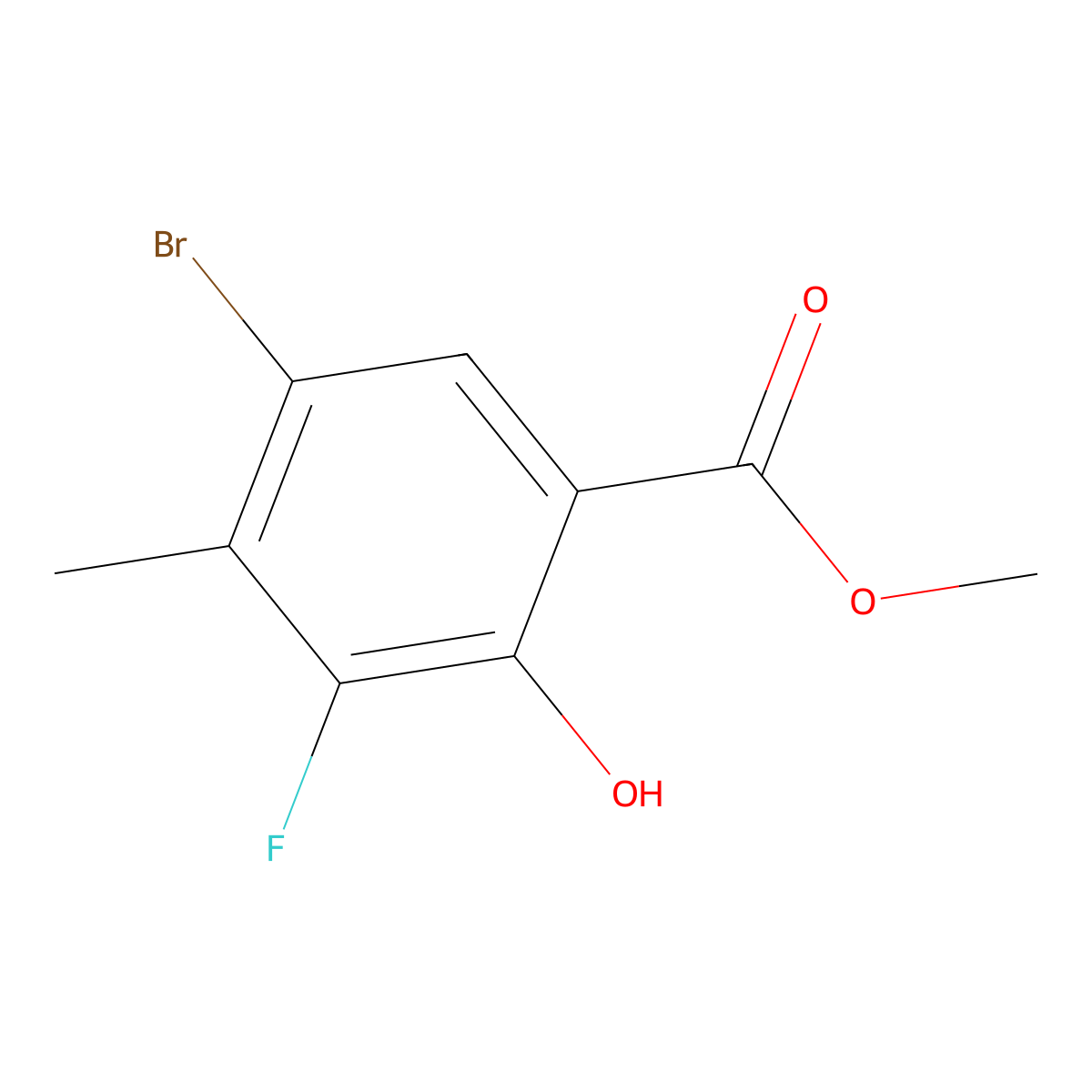 Methyl 5-bromo-3-fluoro-2-hydroxy-4-methylbenzoate molecular structure, CAS 1820814-97-8