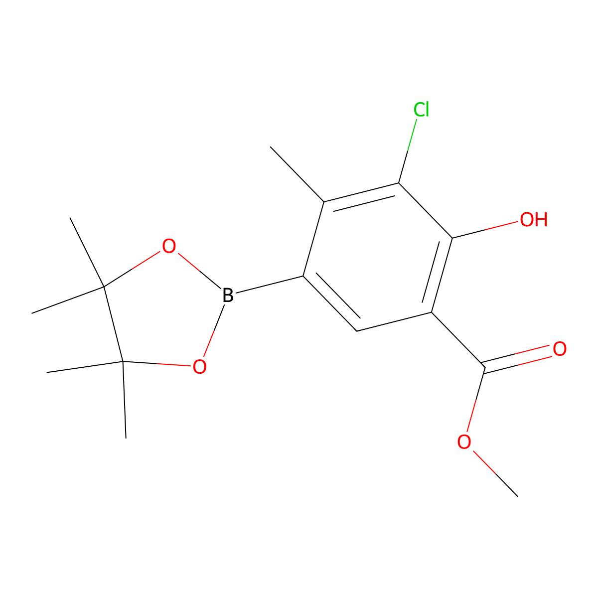 Methyl 3-chloro-2-hydroxy-4-methyl-5-(4,4,5,5-tetramethyl-1,3,2-dioxaborolan-2-yl)benzoate molecular structure, CAS 1820815-12-0