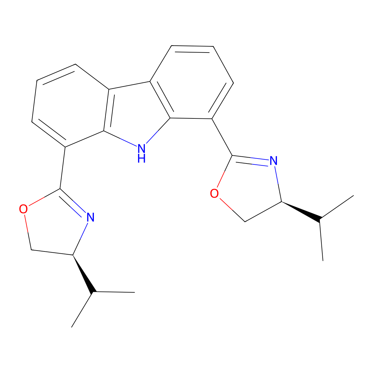 1,8-Bis((S)-4-isopropyl-4,5-dihydrooxazol-2-yl)-9H-carbazole molecular structure, CAS 1820832-79-8