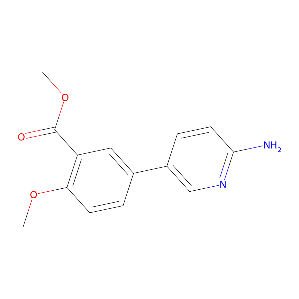 Methyl 5-(6-aminopyridin-3-yl)-2-methoxybenzoate molecular structure, CAS 1820897-72-0