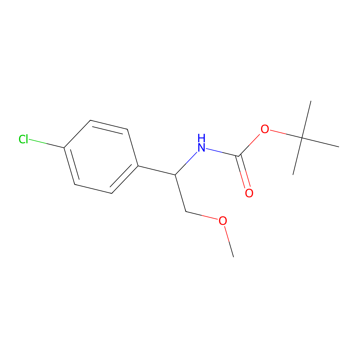 Tert-butyl 1-(4-chlorophenyl)-2-methoxyethylcarbamate molecular structure, CAS 1820906-42-0