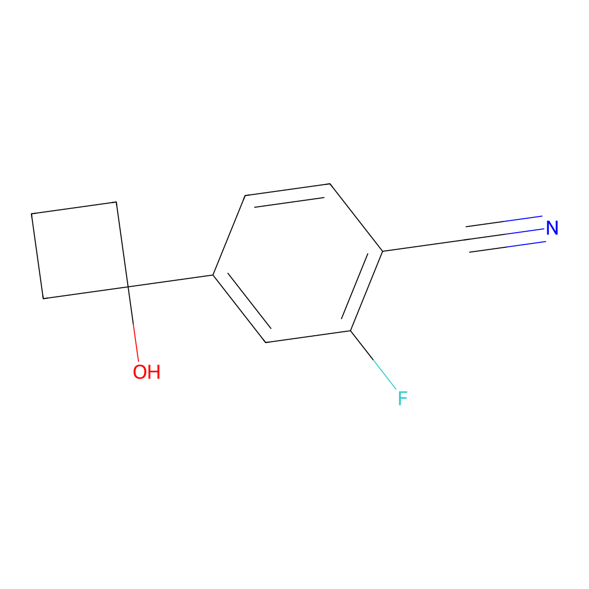 2-Fluoro-4-(1-hydroxycyclobutyl)benzonitrile molecular structure, CAS 1820938-90-6