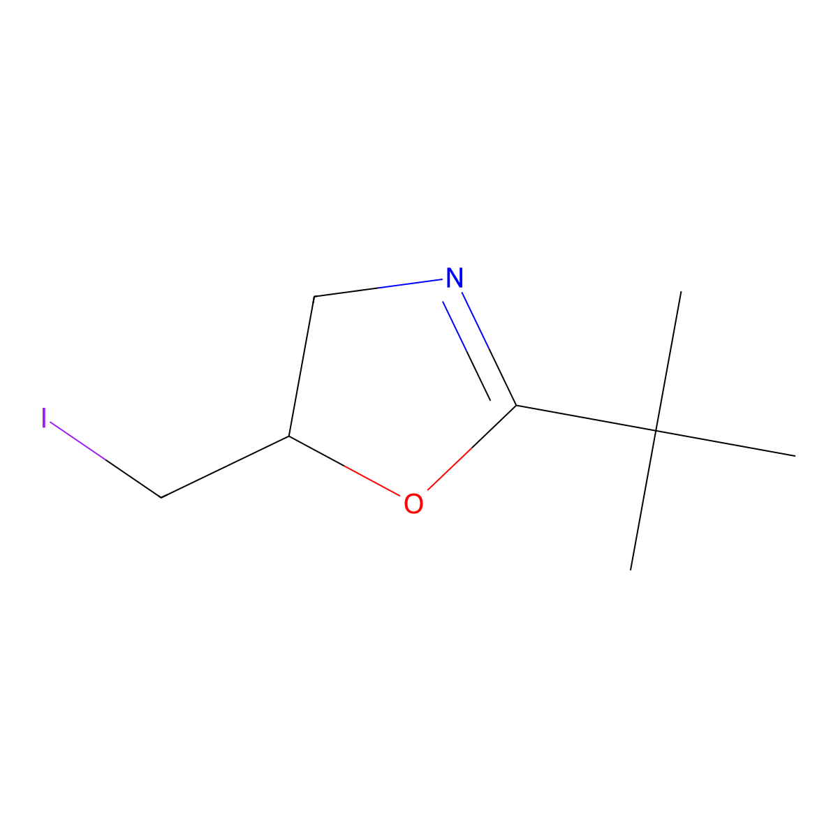 2-Tert-butyl-5-(iodomethyl)-4,5-dihydro-1,3-oxazole molecular structure, CAS 1820997-16-7