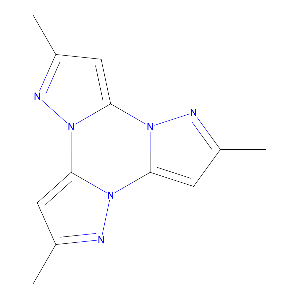 2,6,10-Trimethyltripyrazolo[1,5-a:1',5'-c:-1'',5''-e][1,3,5]triazine molecular structure, CAS 18211-68-2