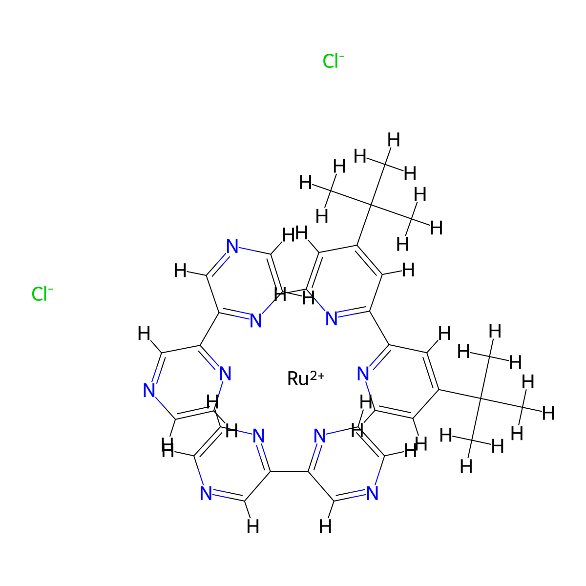(2,2'-Bipyridyl) (2,2'-bis (4-tert-butylpyridine)) ruthenium dichloride molecular structure, CAS 1821168-34-6