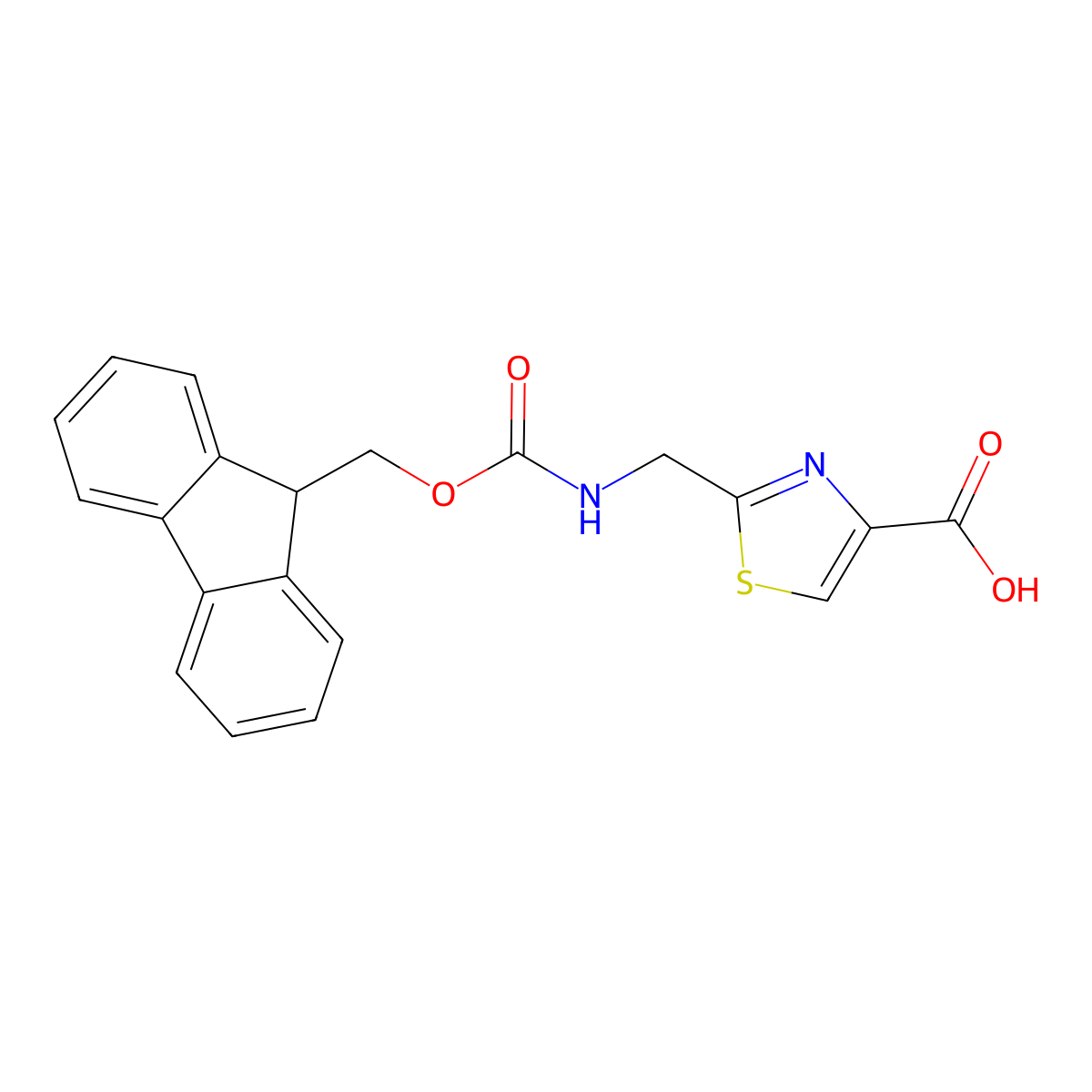 2-(((((9H-fluoren-9-yl)methoxy)carbonyl)amino)methyl)-1,3-thiazole-4-carboxylic acid molecular structure, CAS 182120-85-0