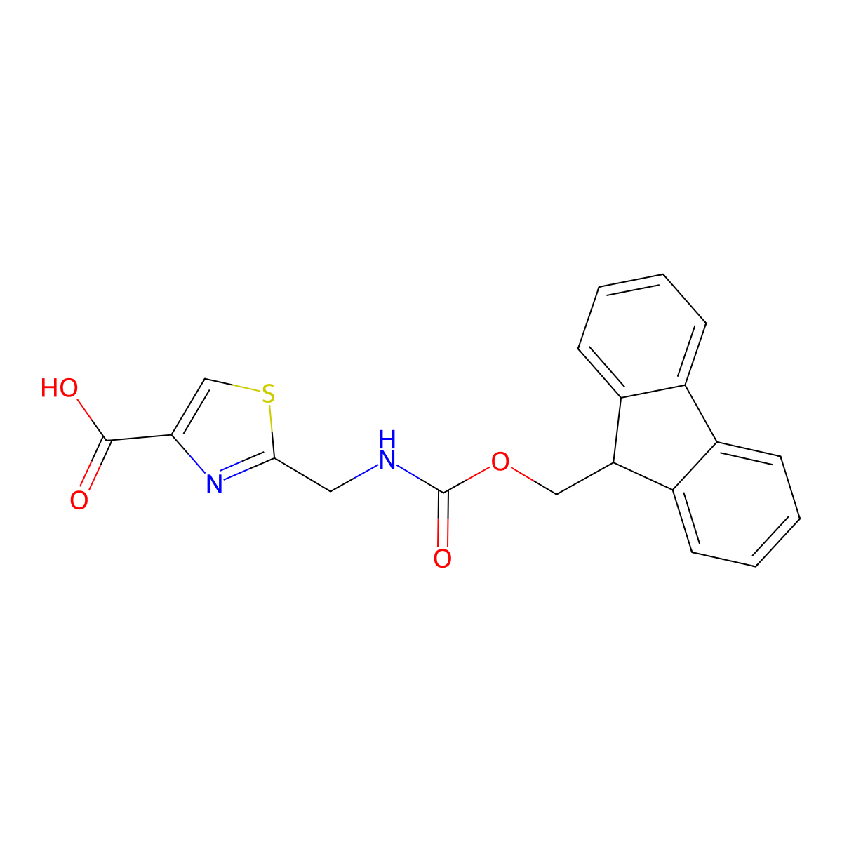 2-(((((9H-fluoren-9-yl)methoxy)carbonyl)amino)methyl)-1,3-thiazole-4-carboxylic acid molecular structure, CAS 182120-85-0
