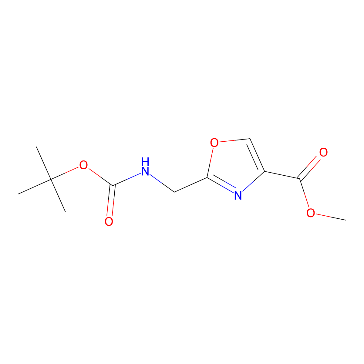Methyl 2-((tert-butoxycarbonylamino)methyl)oxazole-4-carboxylate molecular structure, CAS 182120-89-4