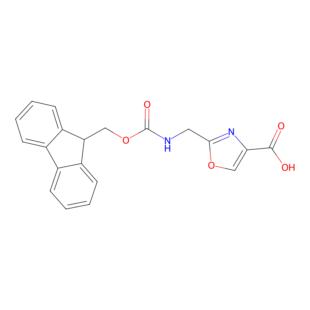 2-(((((9H-fluoren-9-yl)methoxy)carbonyl)amino)methyl)-1,3-oxazole-4-carboxylic acid molecular structure, CAS 182120-91-8