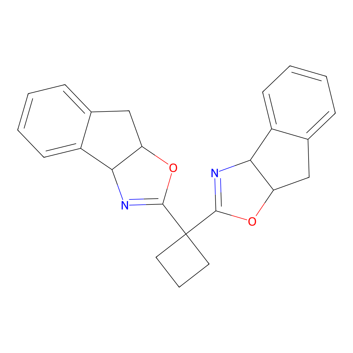 (3aS,3a'S,8aR,8a'R)-2,2'-(Cyclobutane-1,1-diyl)bis(3a,8a-dihydro-8H-indeno[1,2-d]oxazole) molecular structure, CAS 182122-10-7