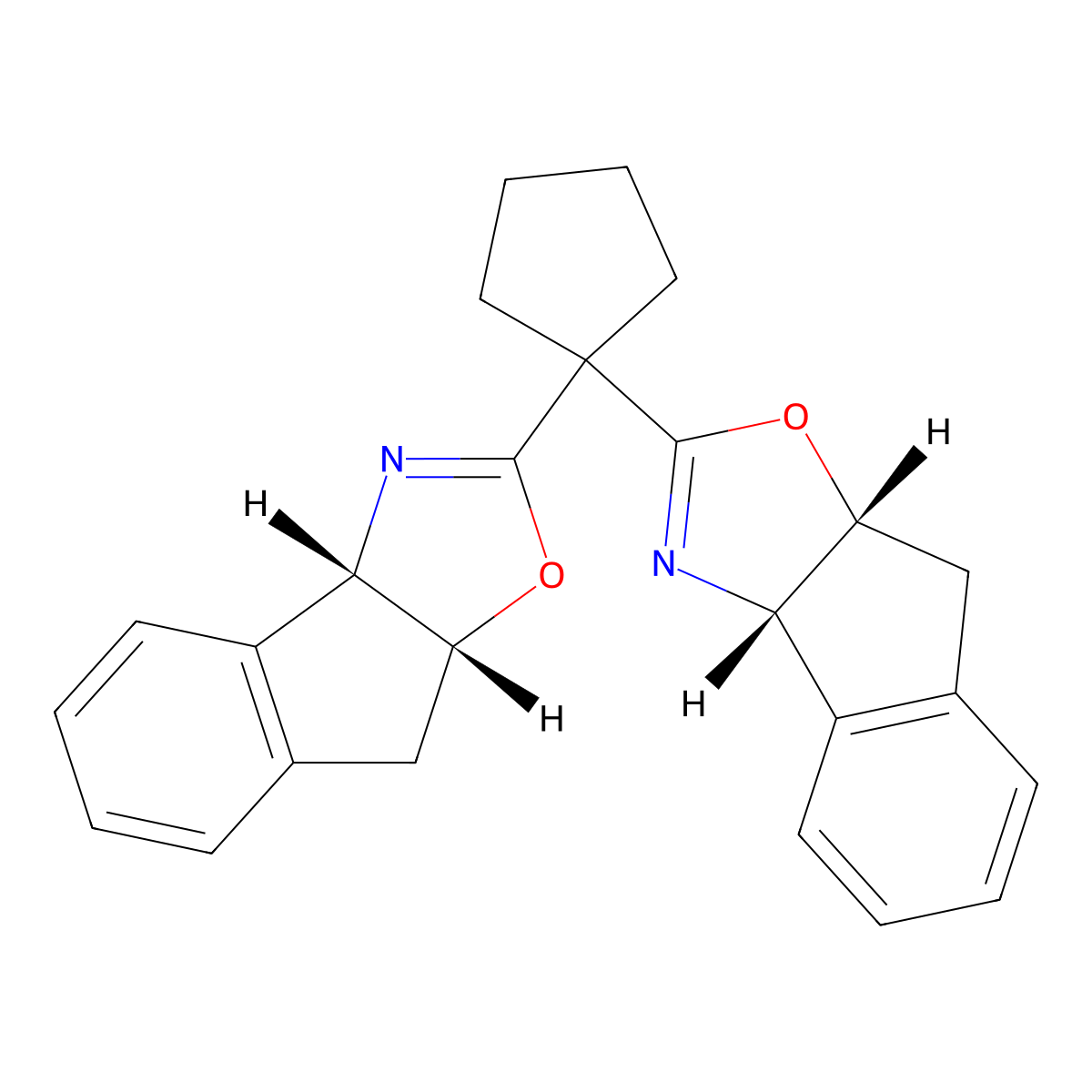 (3aS,3a'S,8aR,8a'R)-2,2'-(Cyclopentane-1,1-diyl)bis(8,8a-dihydro-3aH-indeno[1,2-d]oxazole) molecular structure, CAS 182122-12-9