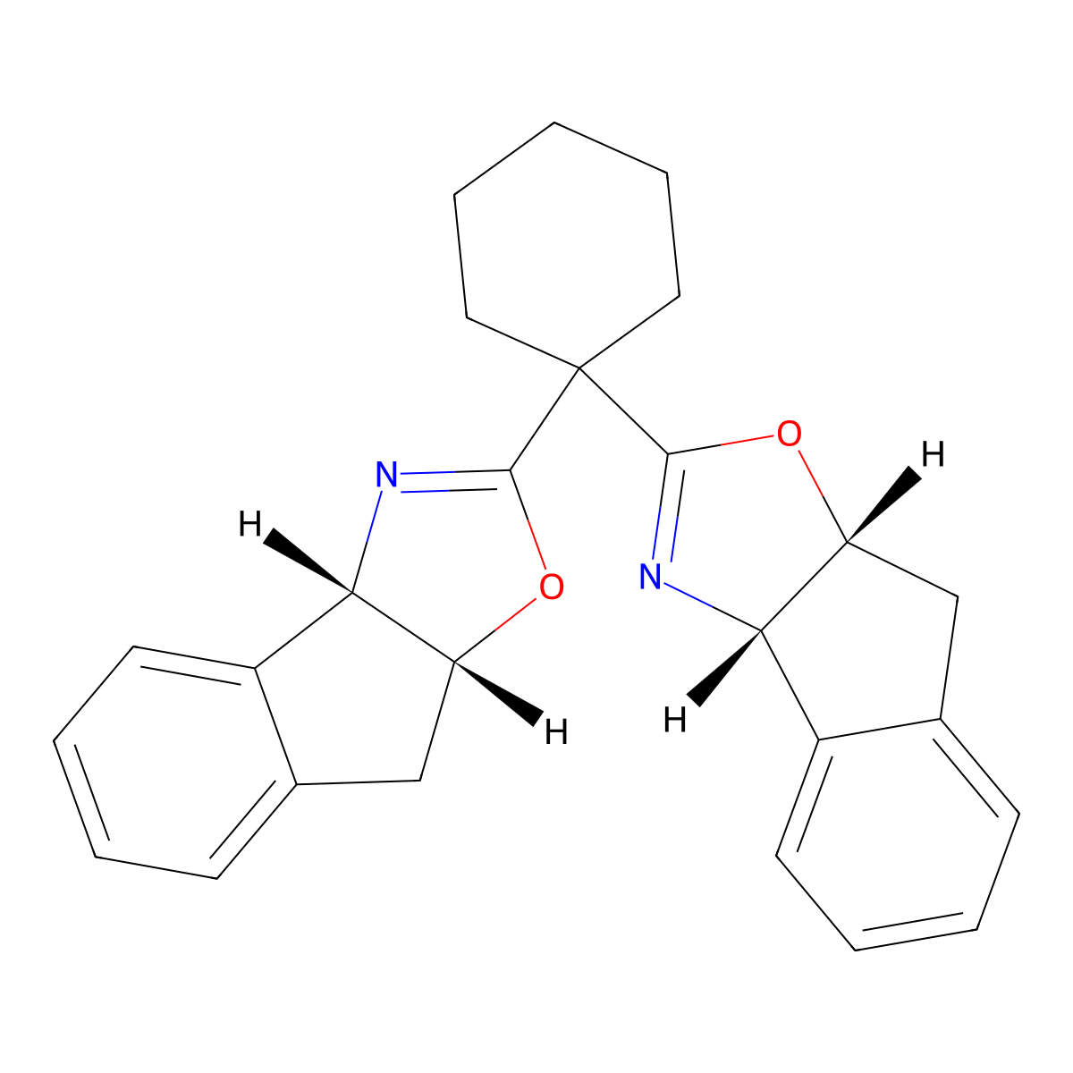 (3AS,3a'S,8aR,8a'R)-2,2'-(cyclohexane-1,1-diyl)bis(3a,8a-dihydro-8H-indeno[1,2-d]oxazole) molecular structure, CAS 182122-13-0