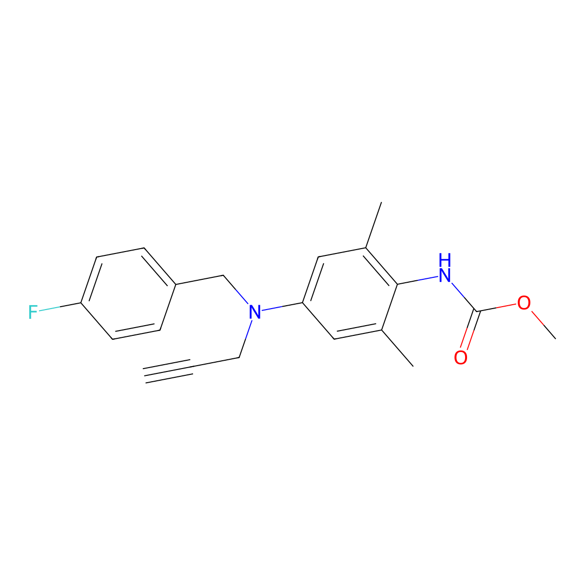 methyl N-[4-[(4-fluorophenyl)methyl-prop-2-ynyl-amino]-2,6-dimethyl-phenyl]carbamate molecular structure, CAS 1821222-10-9