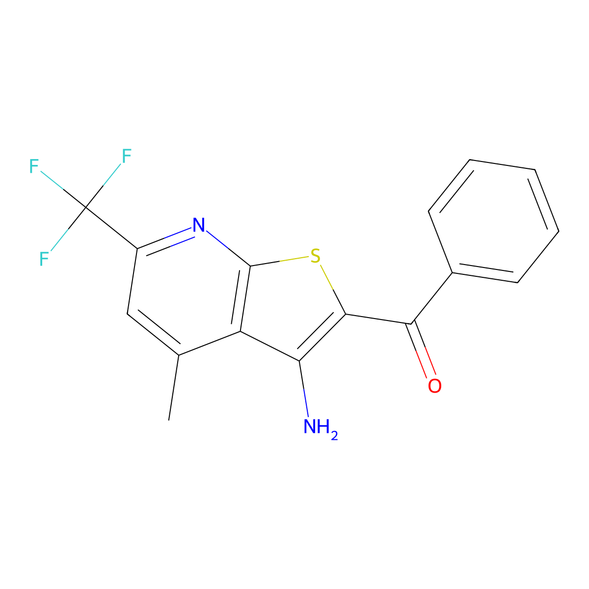 [3-Amino-4-methyl-6-(trifluoromethyl)thieno[2,3-b]pyridin-2-yl](phenyl)methanone molecular structure, CAS 182127-98-6