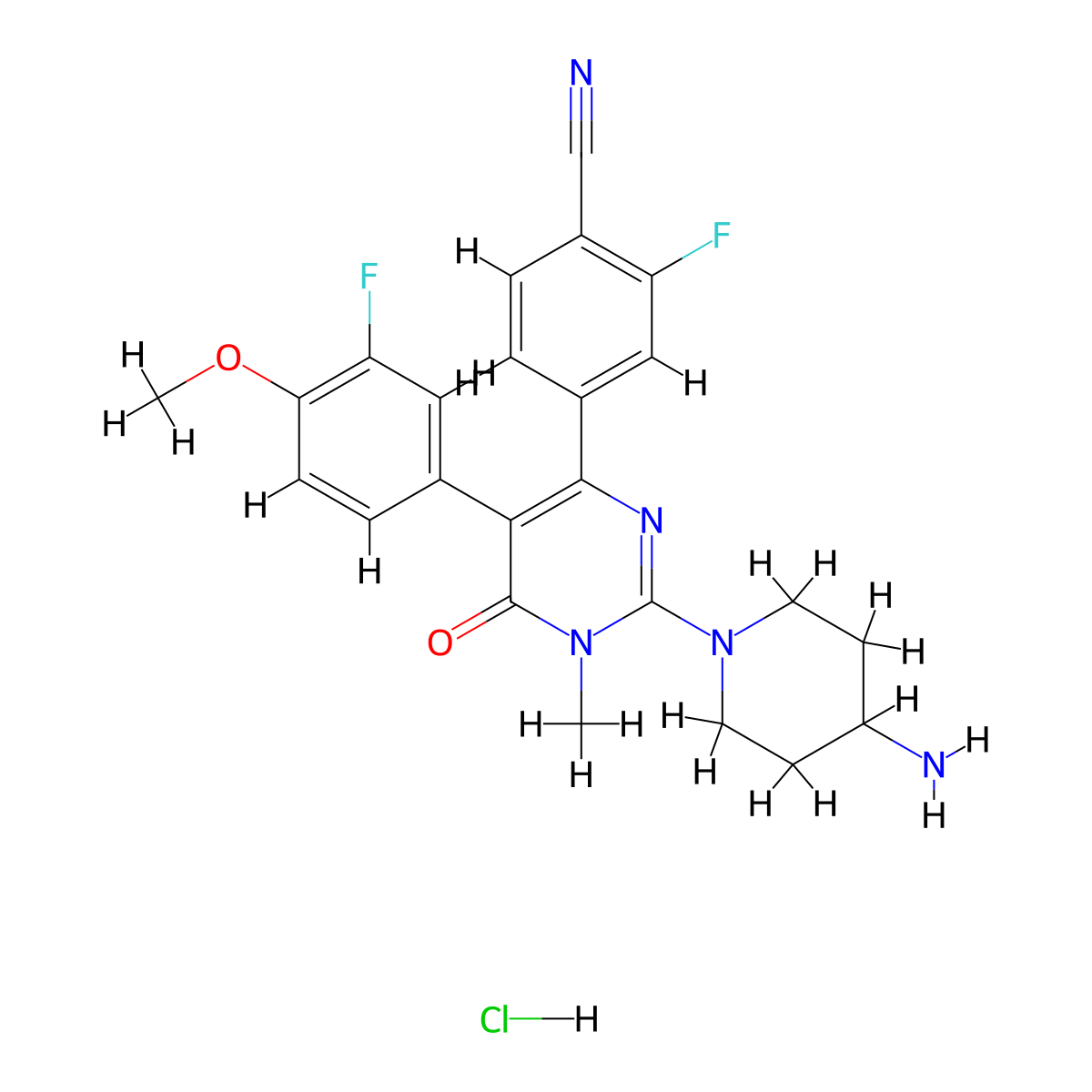4-(2-(4-Aminopiperidin-1-yl)-5-(3-fluoro-4-methoxyphenyl)-1-methyl-6-oxo-1,6-dihydropyrimidin-4-yl)-2-fluorobenzonitrile xhydrochloride molecular structure, CAS 1821307-11-2