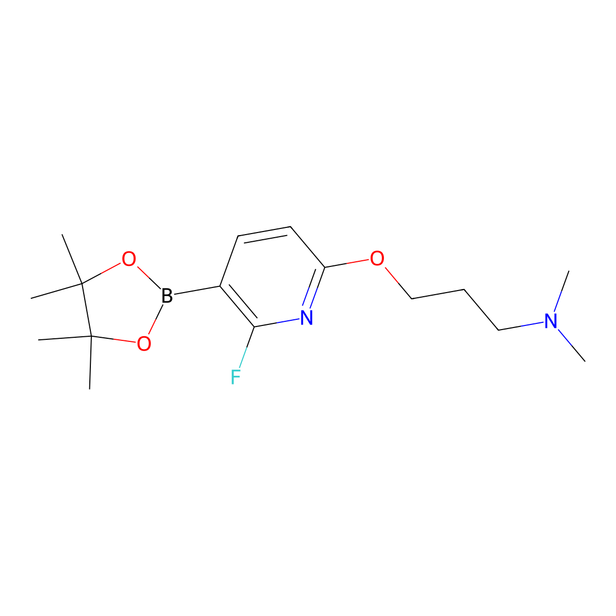 3-[6-Fluoro-5-(4,4,5,5-tetramethyl-1,3,2-dioxaborolan-2-yl)pyridin-2-yl]oxy-N,N-dimethylpropan-1-amine molecular structure, CAS 1821429-77-9