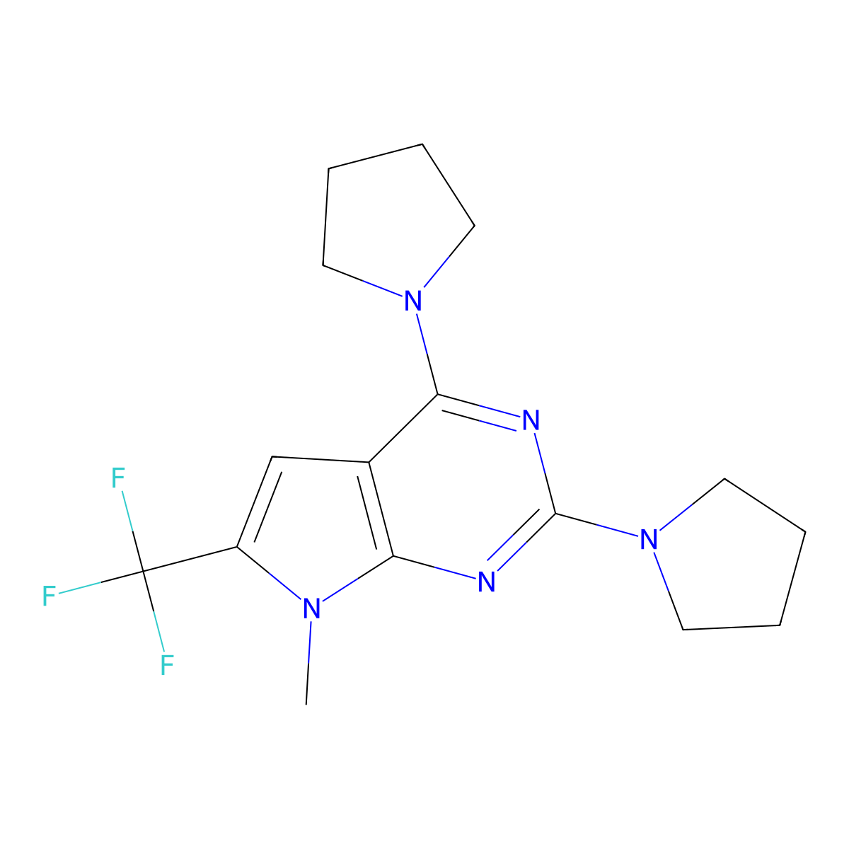 7-Methyl-6-(trifluoromethyl)-2,4-dipyrrolidinyl-7H-pyrrolo(2,3-d)pyrimidine molecular structure, CAS 182146-03-8