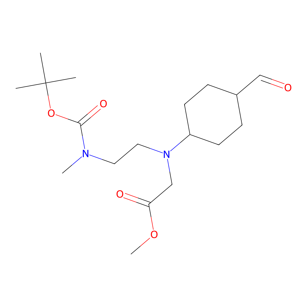 Methyl 2-((2-((tert-butoxycarbonyl)(methyl)amino)ethyl)((1r,4r)-4-formylcyclohexyl)amino)acetate molecular structure, CAS 1821463-80-2