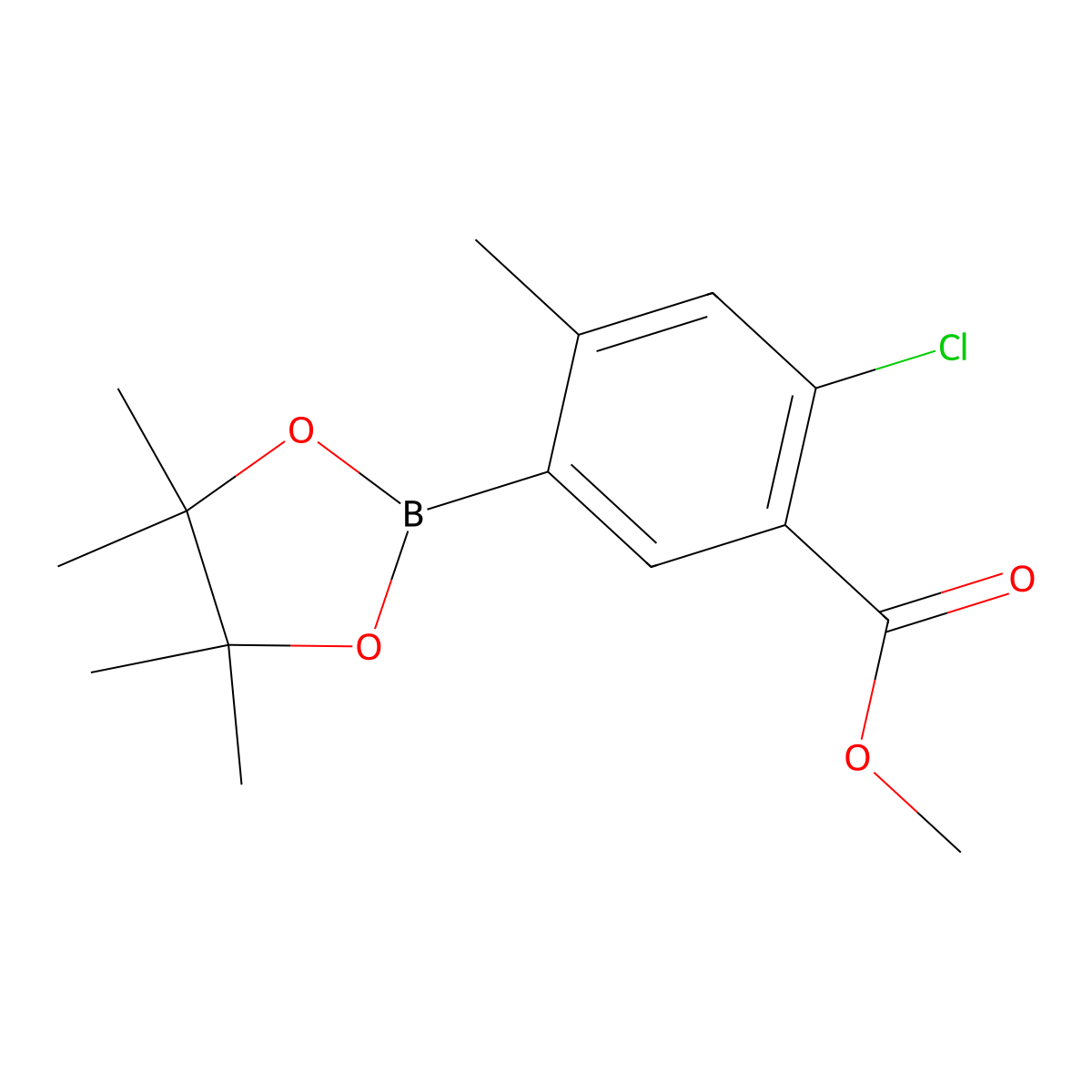 Methyl 2-chloro-4-methyl-5-(4,4,5,5-tetramethyl-1,3,2-dioxaborolan-2-yl)benzoate molecular structure, CAS 1821493-70-2