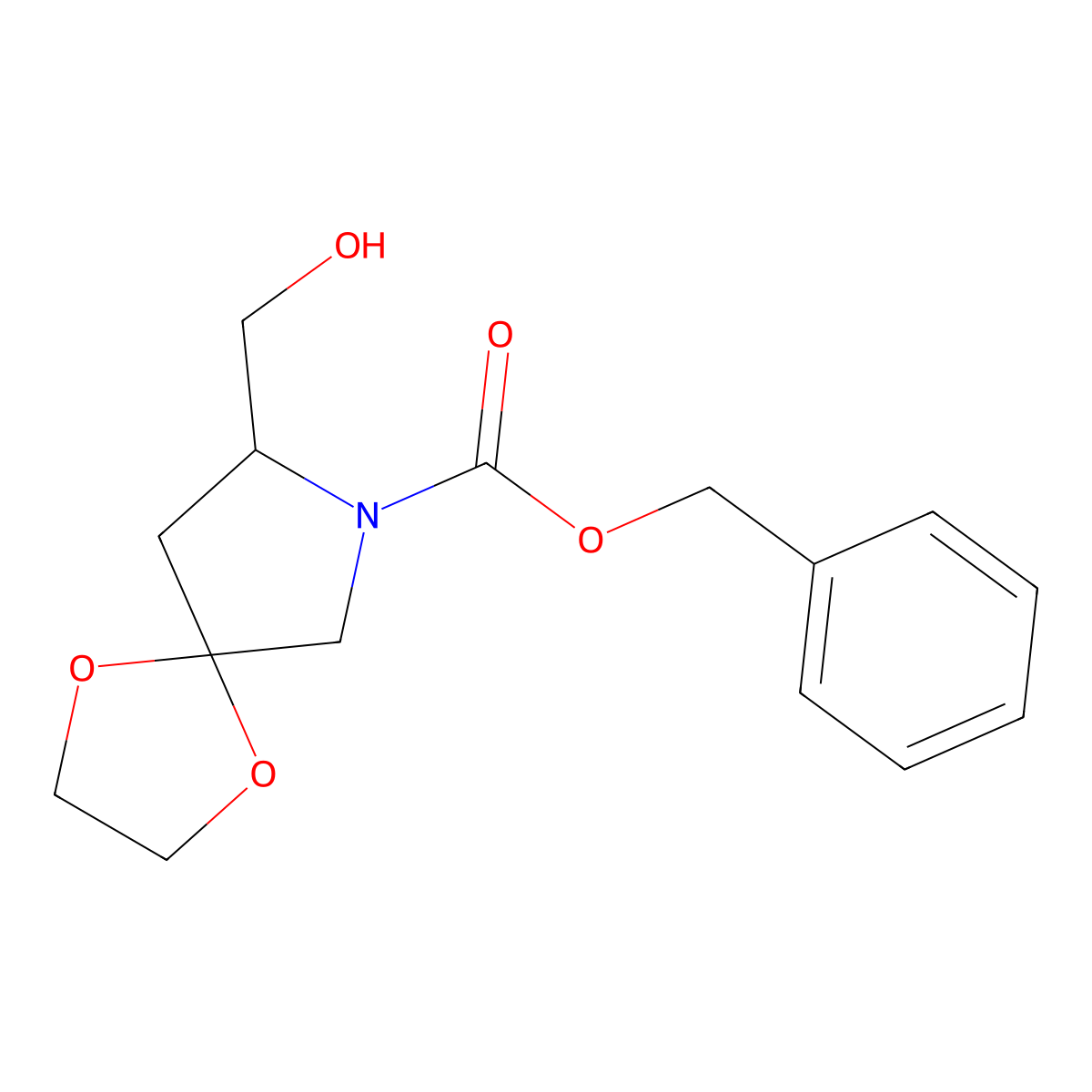 benzyl (8R)-8-(hydroxymethyl)-1,4-dioxa-7-azaspiro[4.4]nonane-7-carboxylate molecular structure, CAS 1821519-33-8