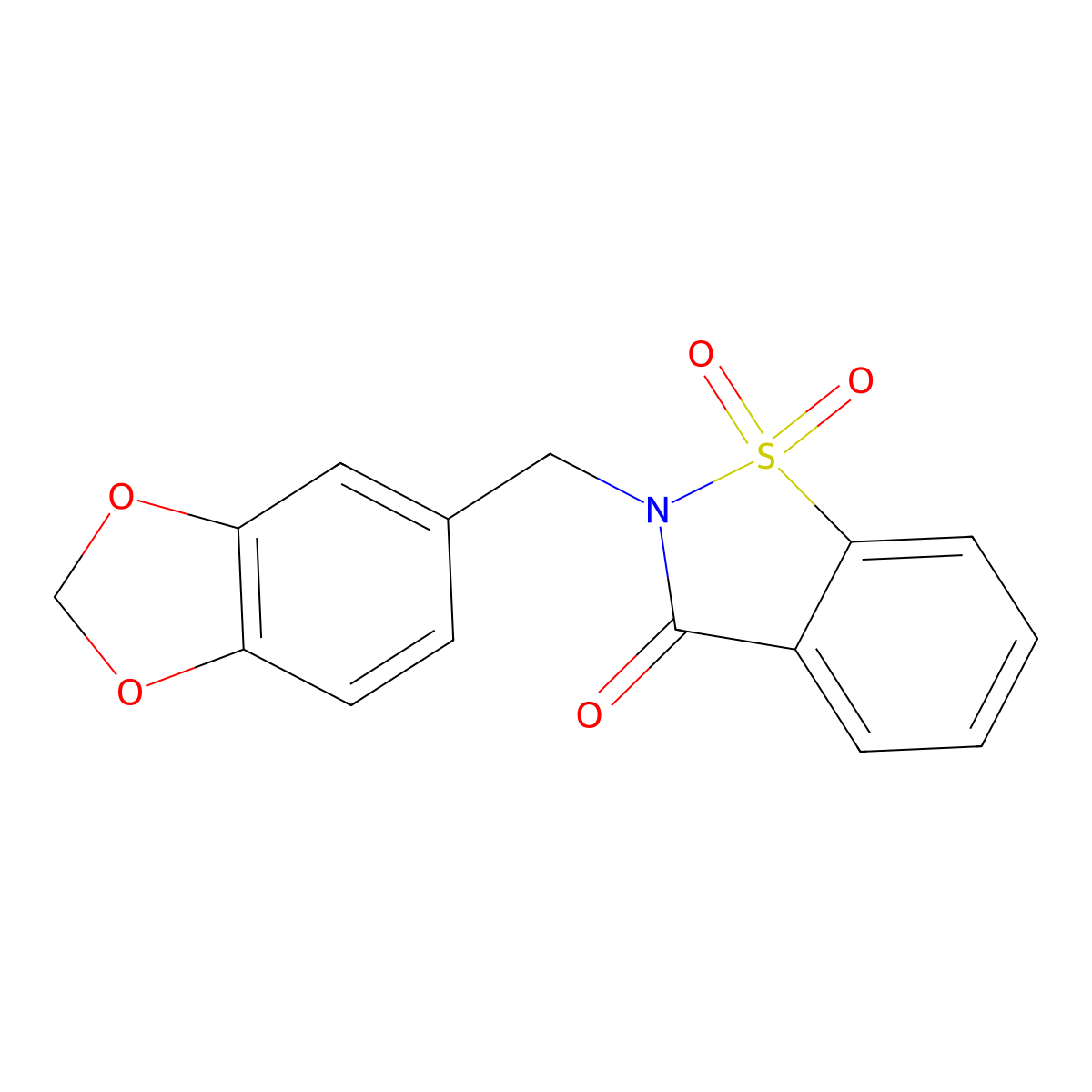 2-(1,3-Benzodioxol-5-ylmethyl)-1,1-dioxo-1,2-benzothiazol-3-one molecular structure, CAS 182162-97-6
