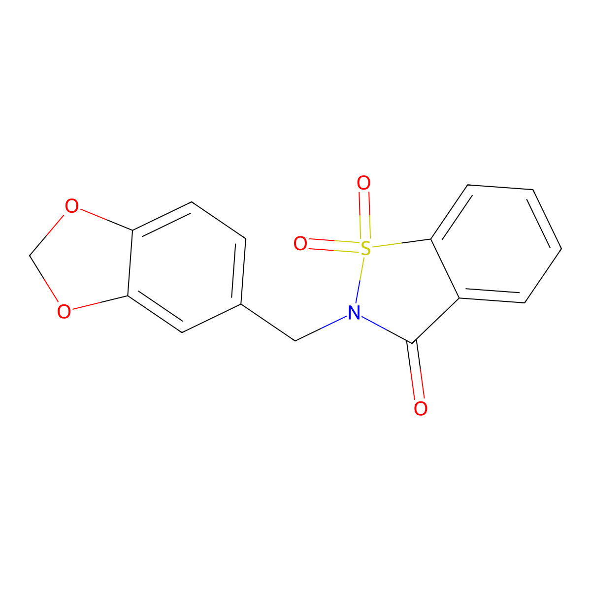 2-(1,3-Benzodioxol-5-ylmethyl)-1,1-dioxo-1,2-benzothiazol-3-one molecular structure, CAS 182162-97-6