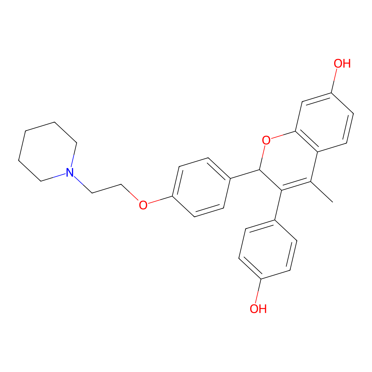 (2R)-3-(4-hydroxyphenyl)-4-methyl-2-[4-(2-piperidin-1-ylethoxy)phenyl]-2H-chromen-7-ol molecular structure, CAS 182167-58-4