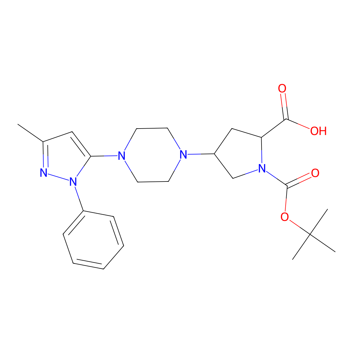 (2S,4S)-1-(tert-Butoxycarbonyl)-4-(4-(3-methyl-1-phenyl-1H-pyrazol-5-yl)piperazin-1-yl)pyrrolidine-2-carboxylic acid molecular structure, CAS 1821705-03-6