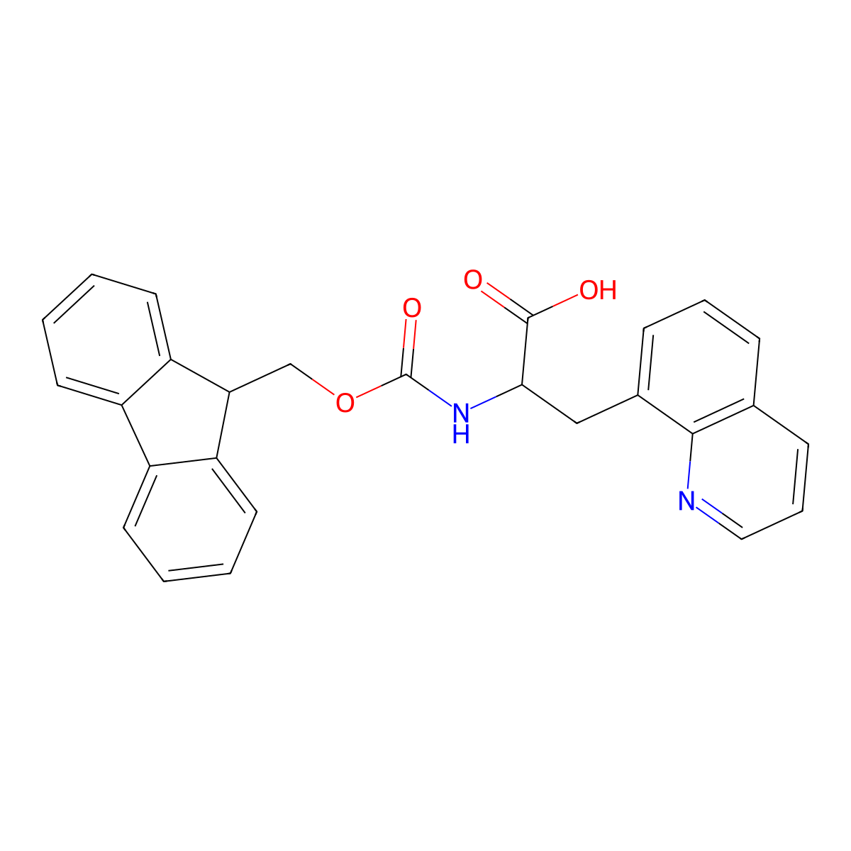 (S)-2-((((9H-Fluoren-9-yl)methoxy)carbonyl)amino)-3-(quinolin-8-yl)propanoic acid molecular structure, CAS 1821738-49-1
