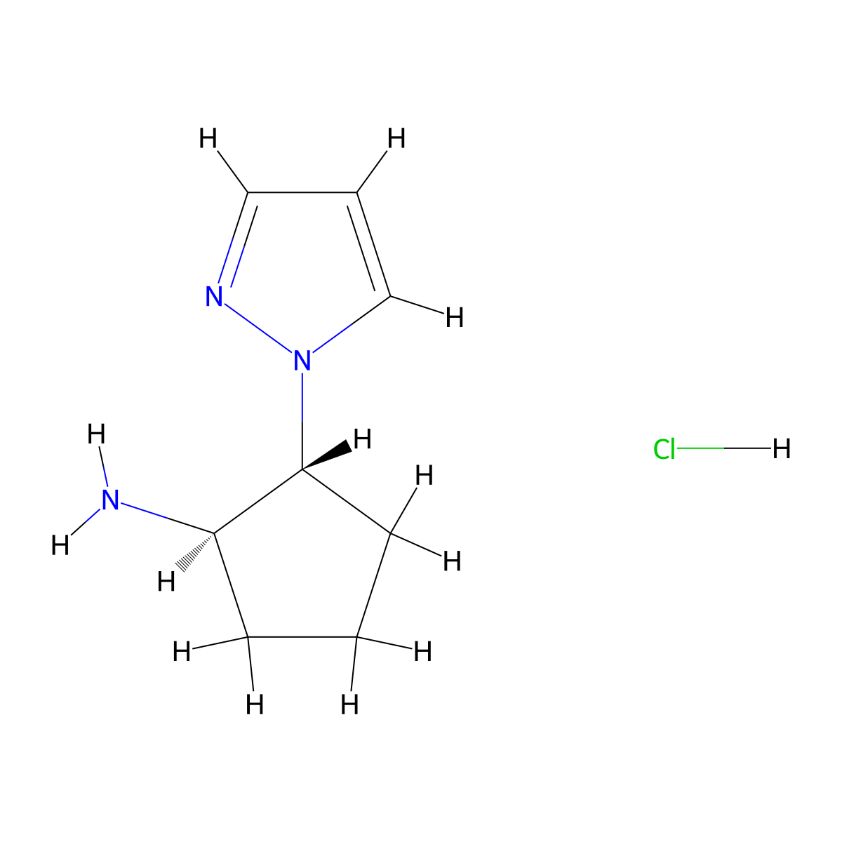 (1R,2R)-2-(1H-pyrazol-1-yl)cyclopentan-1-amine hydrochloride molecular structure, CAS 1821743-28-5