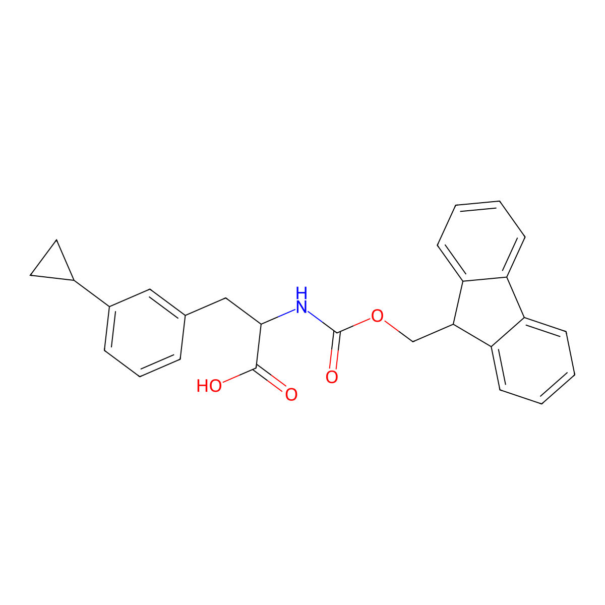 (S)-2-((((9H-Fluoren-9-yl)methoxy)carbonyl)amino)-3-(3-cyclopropylphenyl)propanoic acid molecular structure, CAS 1821775-85-2