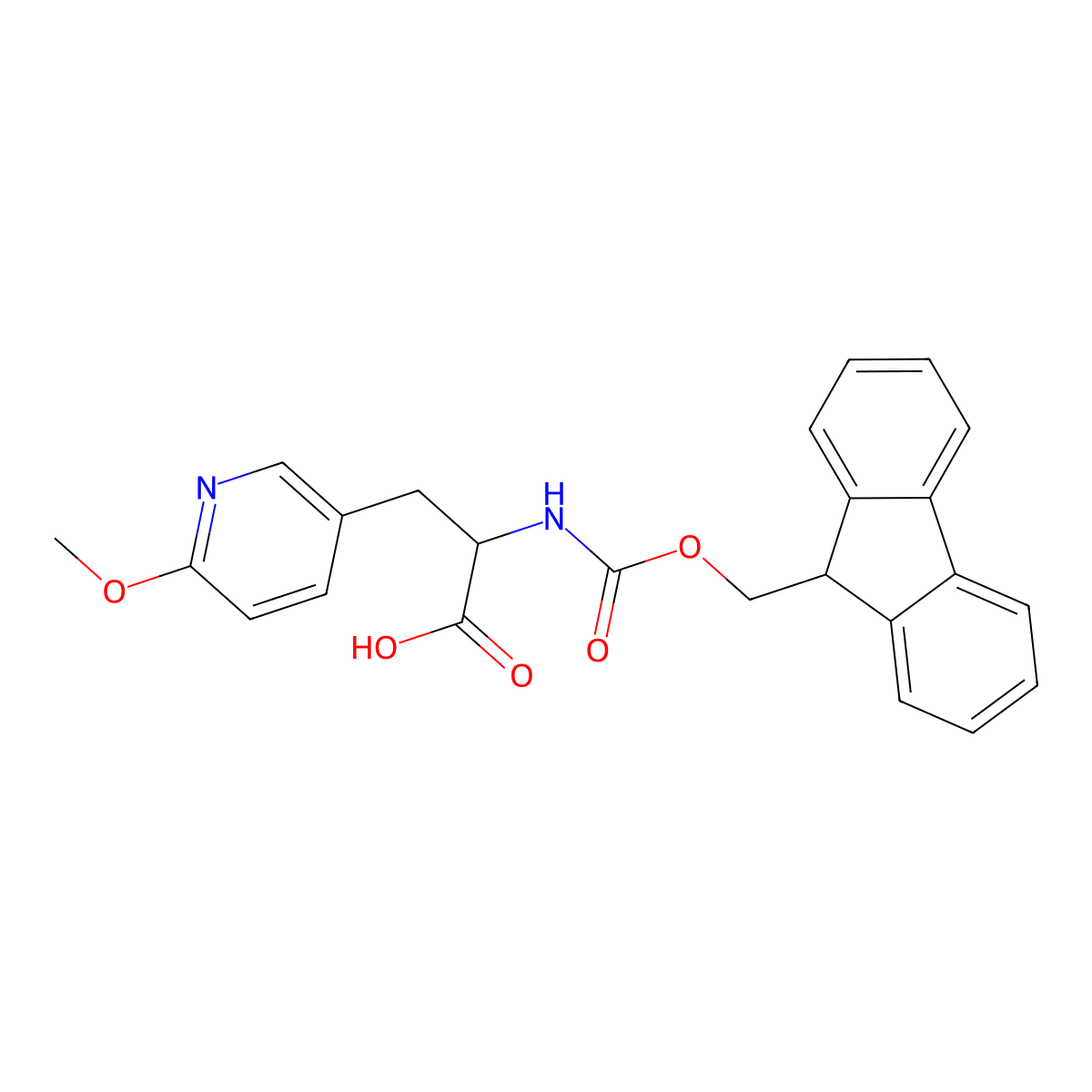 (S)-2-((((9H-Fluoren-9-yl)methoxy)carbonyl)amino)-3-(6-methoxypyridin-3-yl)propanoic acid molecular structure, CAS 1821775-88-5