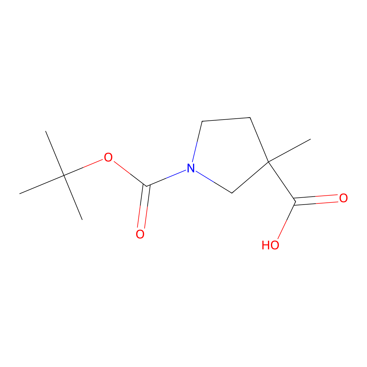 (S)-1-(tert-Butoxycarbonyl)-3-methylpyrrolidine-3-carboxylic acid molecular structure, CAS 1821775-99-8