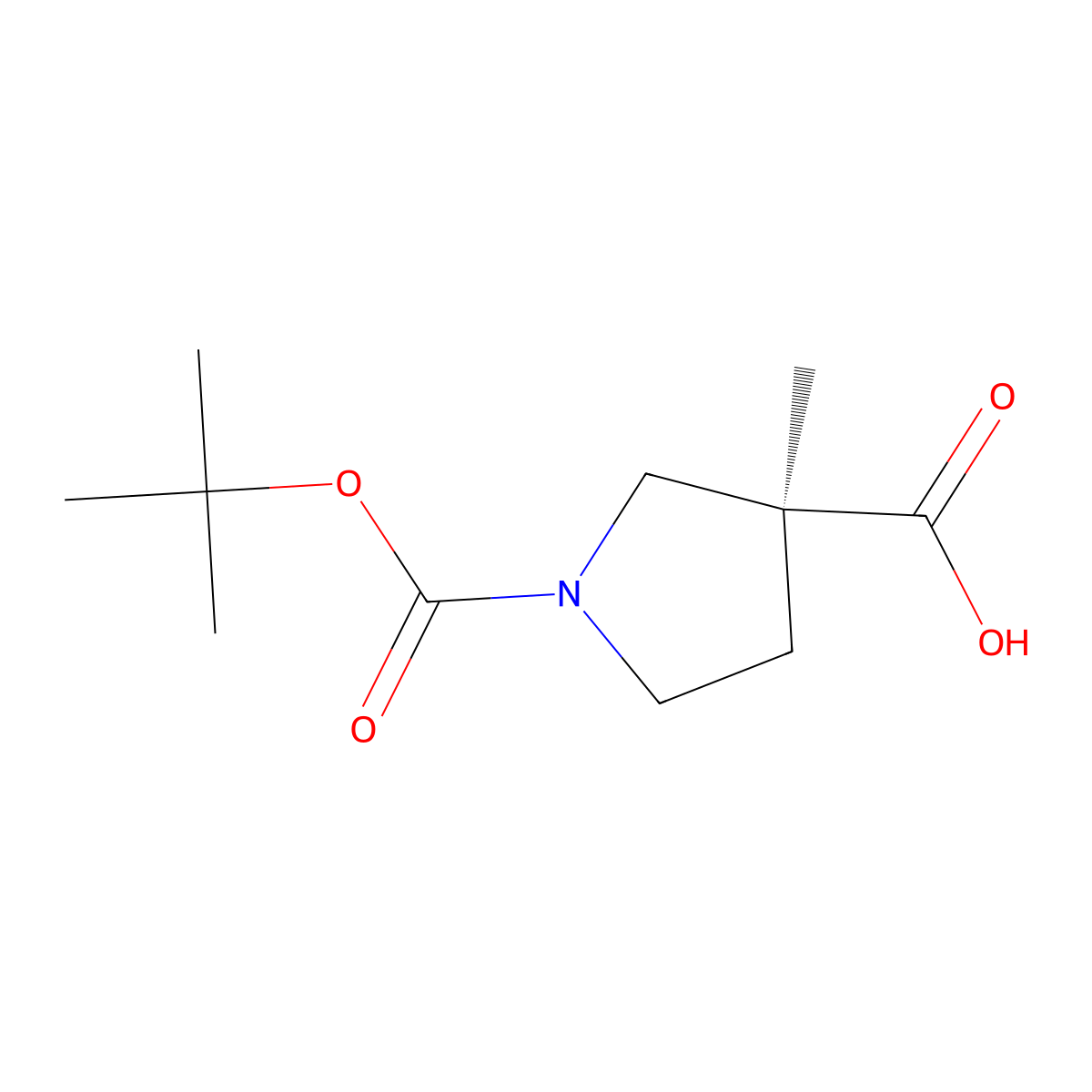 (S)-1-(tert-Butoxycarbonyl)-3-methylpyrrolidine-3-carboxylic acid molecular structure, CAS 1821775-99-8