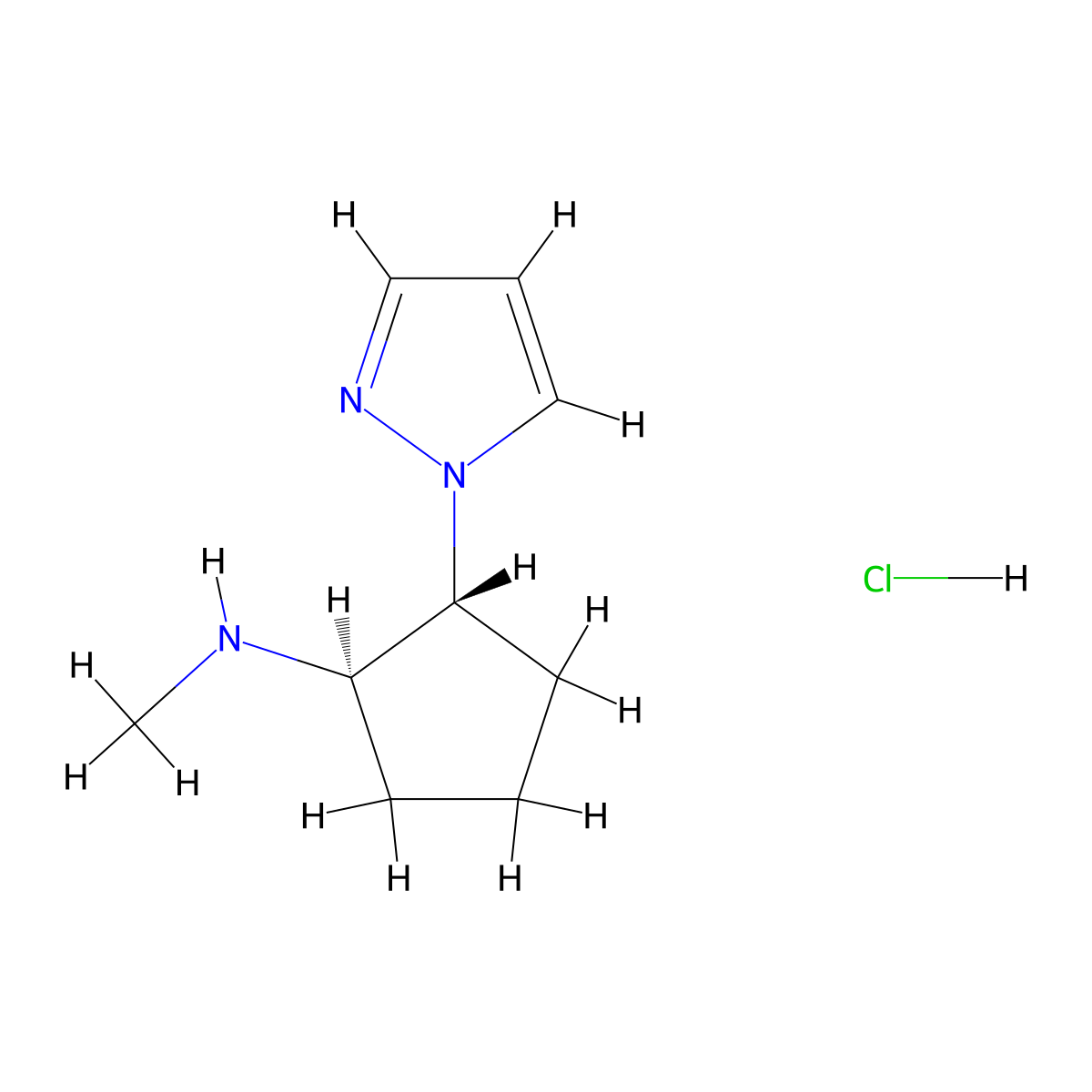 (1R,2R)-N-methyl-2-(1H-pyrazol-1-yl)cyclopentan-1-amine hydrochloride molecular structure, CAS 1821793-03-6