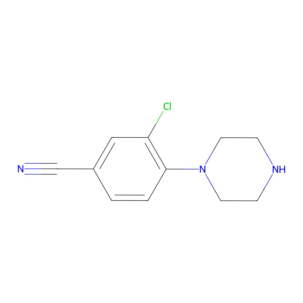 3-Chloro-4-(piperazin-1-yl)benzonitrile molecular structure, CAS 182181-32-4