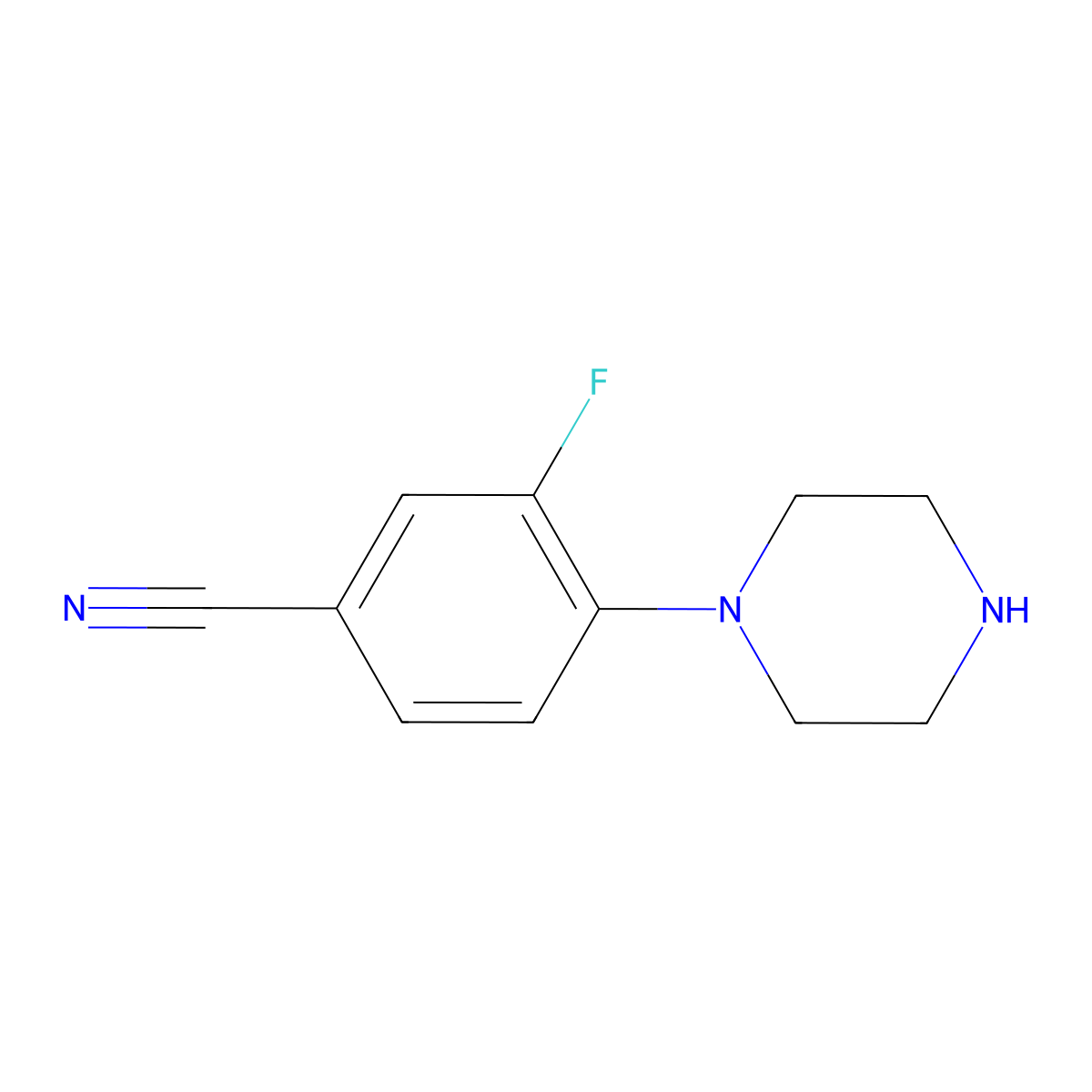 3-Fluoro-4-piperazin-1-yl-benzonitrile molecular structure, CAS 182181-38-0