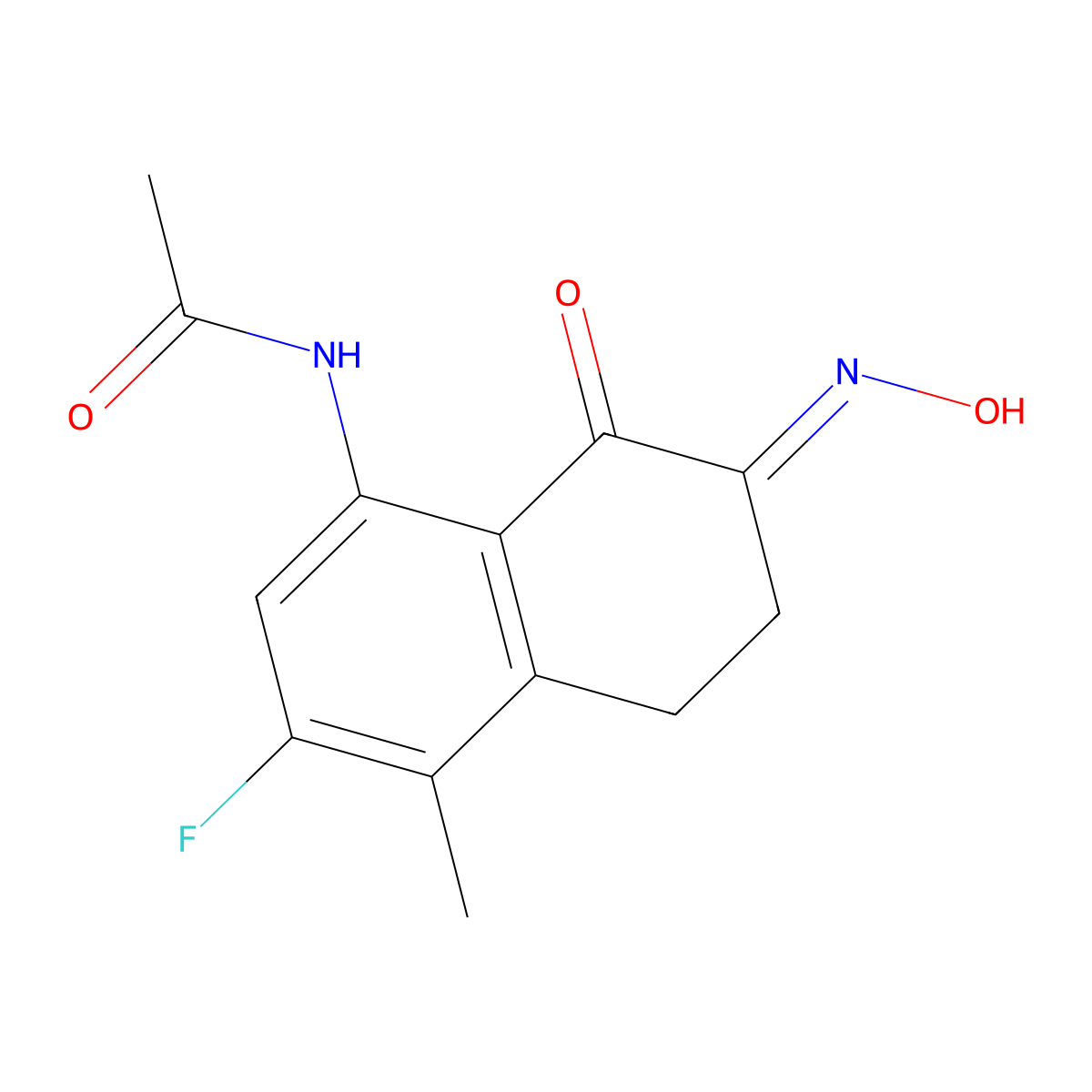 N-[3-fluoro-7-(hydroxyimino)-4-methyl-8-oxo-5,6,7,8-tetrahydronaphthalen-1-yl]acetamide molecular structure, CAS 182182-32-7