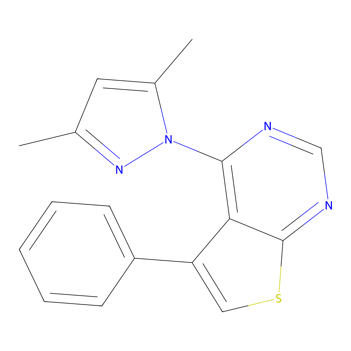 4-(3,5-dimethyl-1H-pyrazol-1-yl)-5-phenylthieno[2,3-d]pyrimidine molecular structure, CAS 182199-87-7