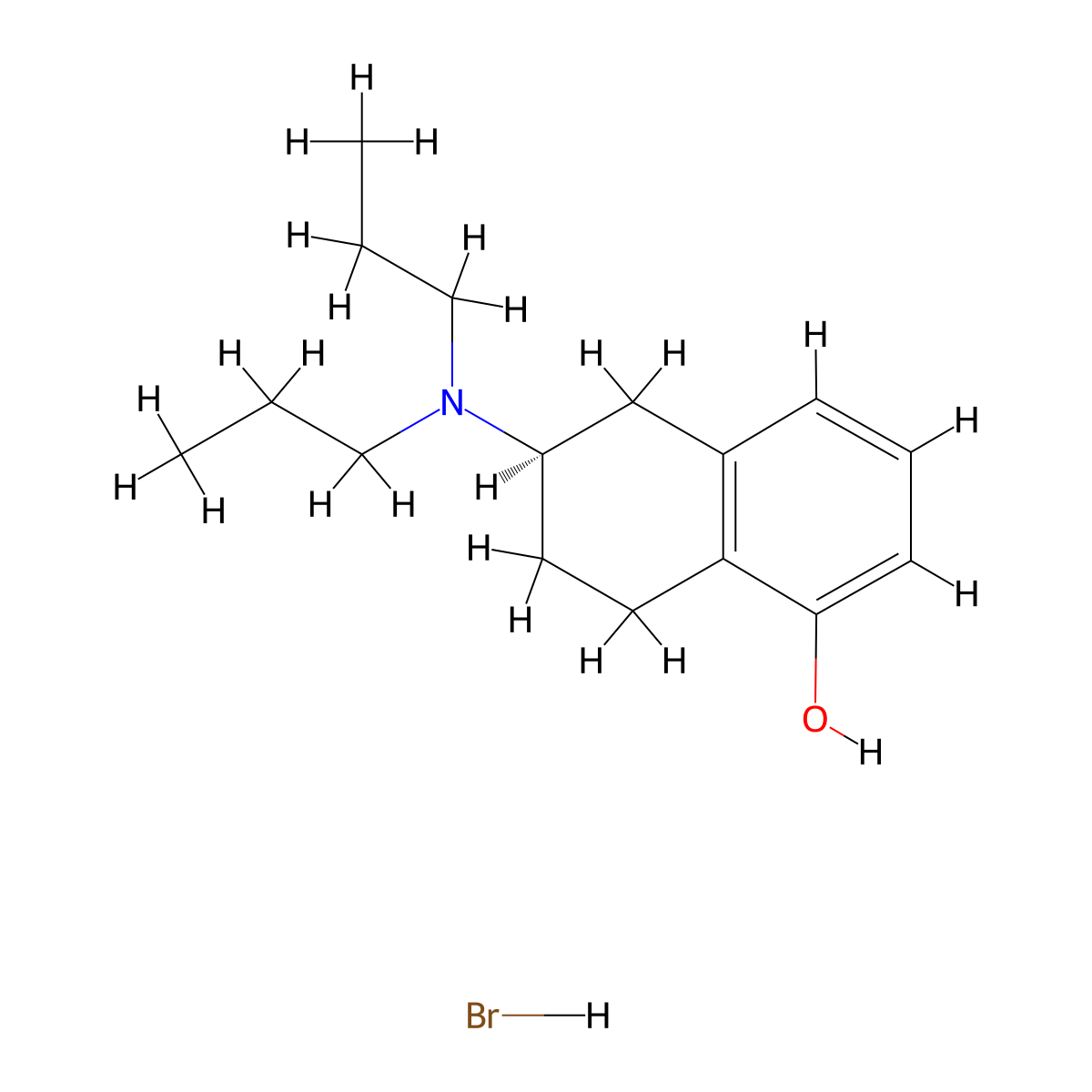 (6R)-6-(dipropylamino)-5,6,7,8-tetrahydronaphthalen-1-ol;hydrobromide molecular structure, CAS 182210-73-7