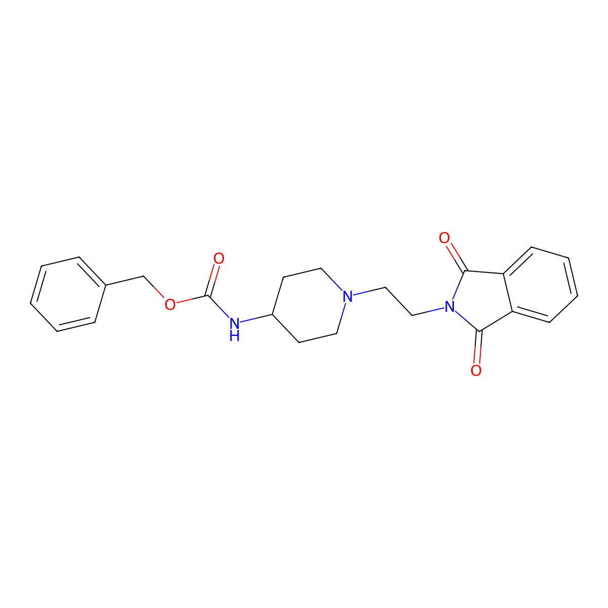 Carbamic acid, [1-[2-(1,3-dihydro-1,3-dioxo-2H-isoindol-2-yl)ethyl]-4-piperidinyl]-, phenylmethyl ester molecular structure, CAS 182223-55-8