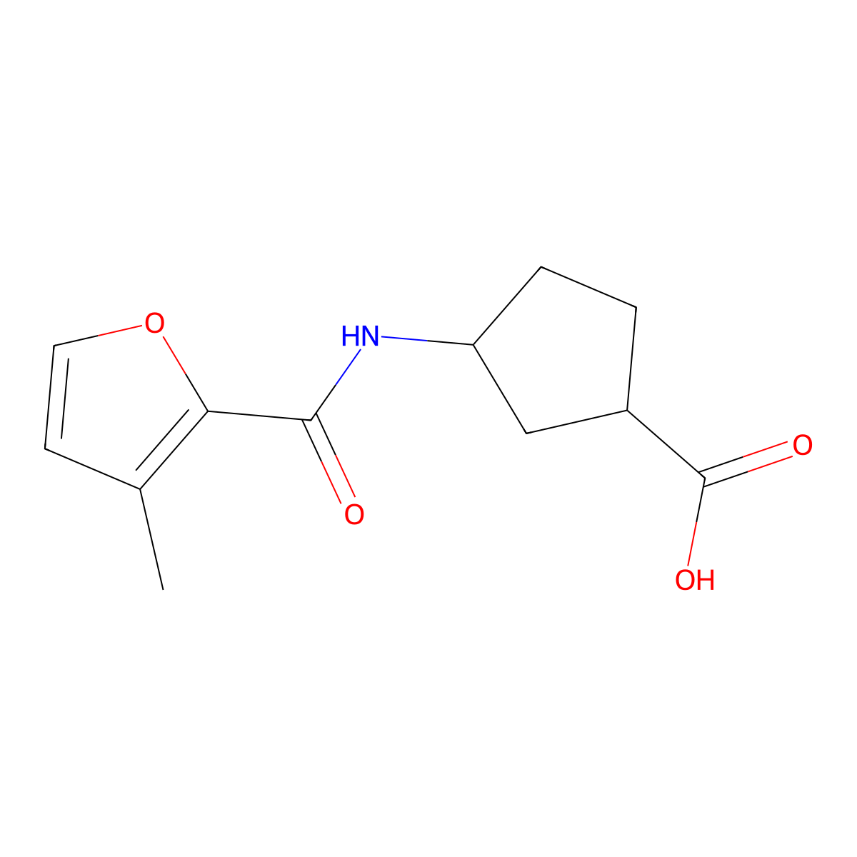 rac-(1R,3S)-3-(3-methylfuran-2-amido)cyclopentane-1-carboxylic acid, cis molecular structure, CAS 1822230-27-2