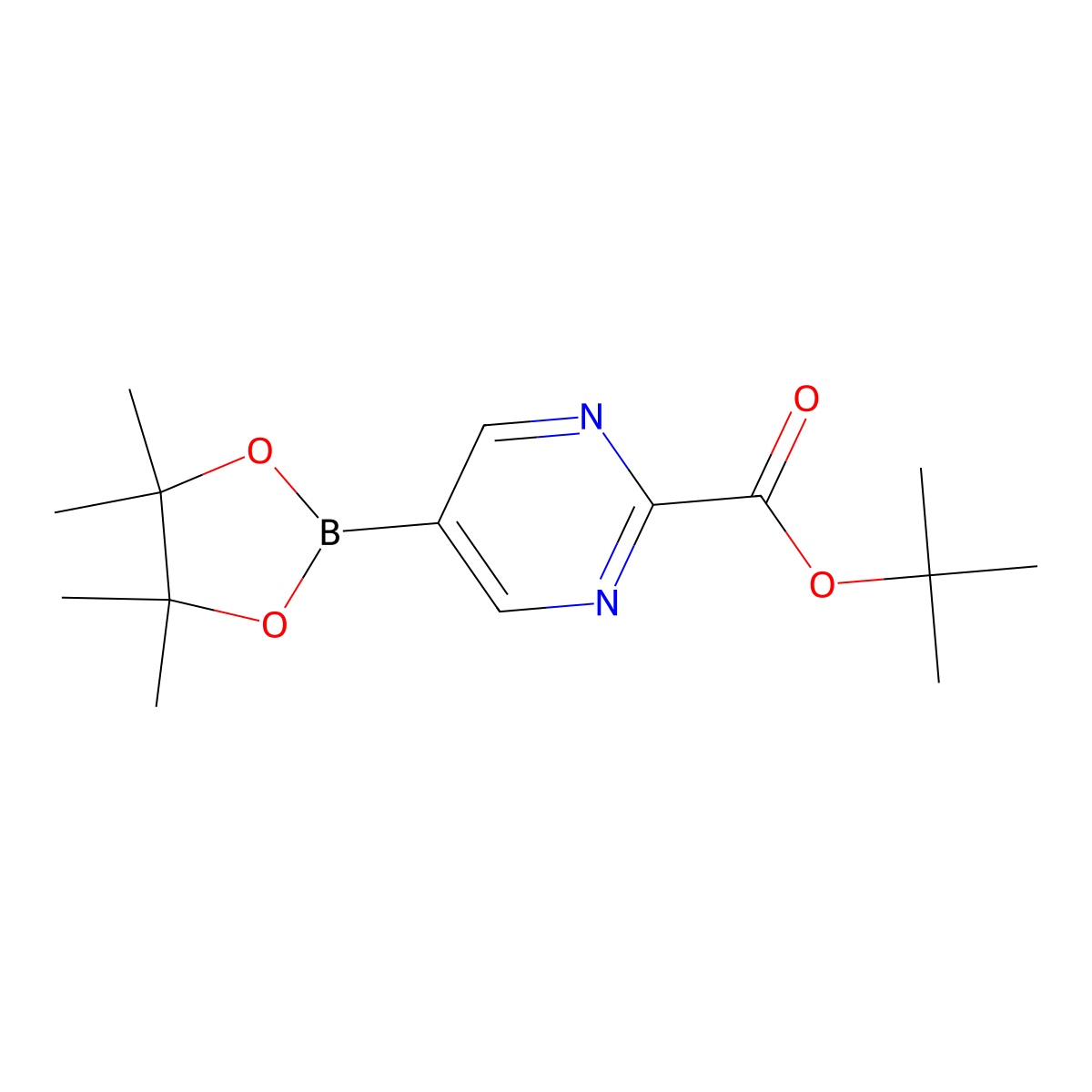 2-(tert-Butyloxycarbonyl)pyrimidine-5-boronic acid pinacol ester molecular structure, CAS 1822308-27-9