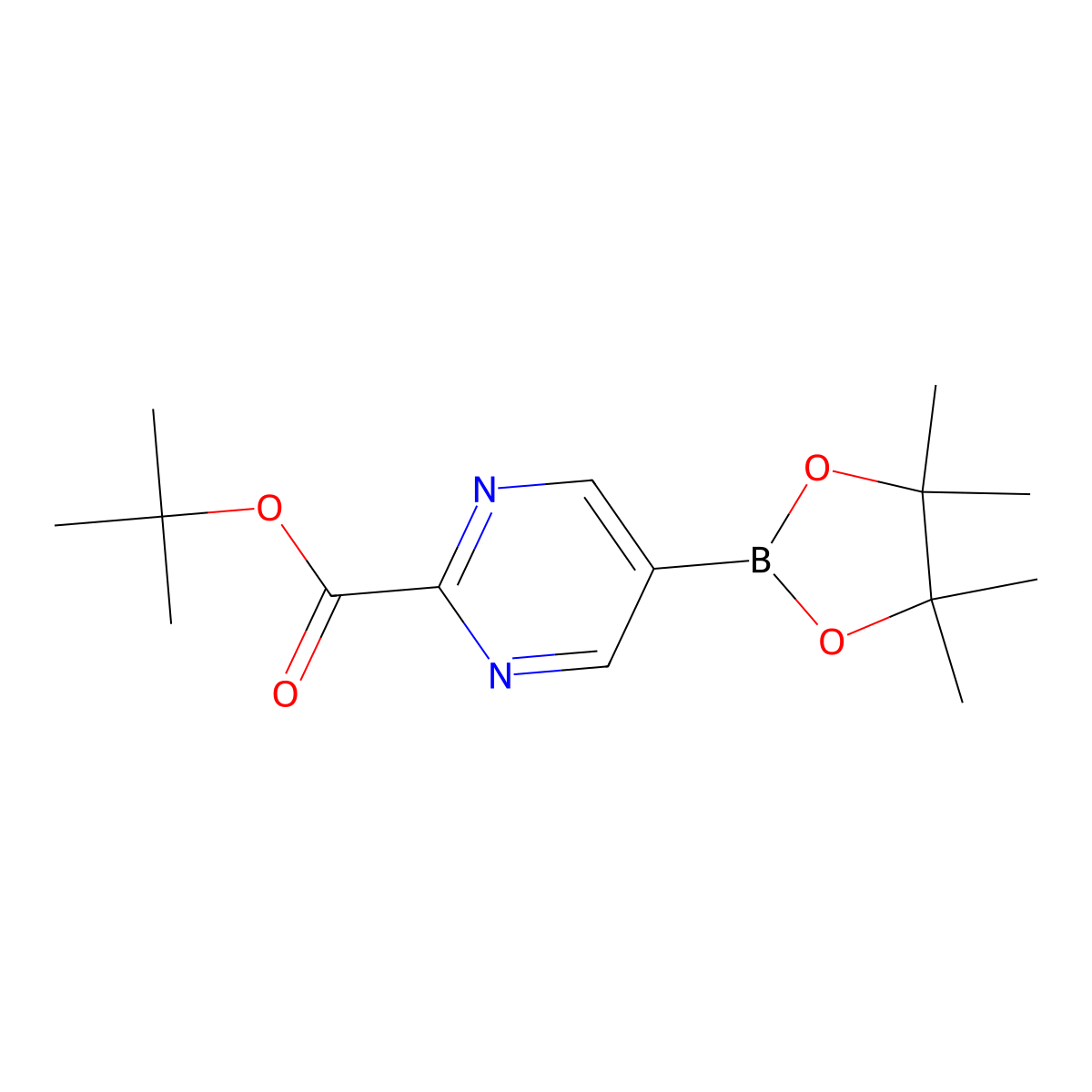 2-(tert-Butyloxycarbonyl)pyrimidine-5-boronic acid pinacol ester molecular structure, CAS 1822308-27-9