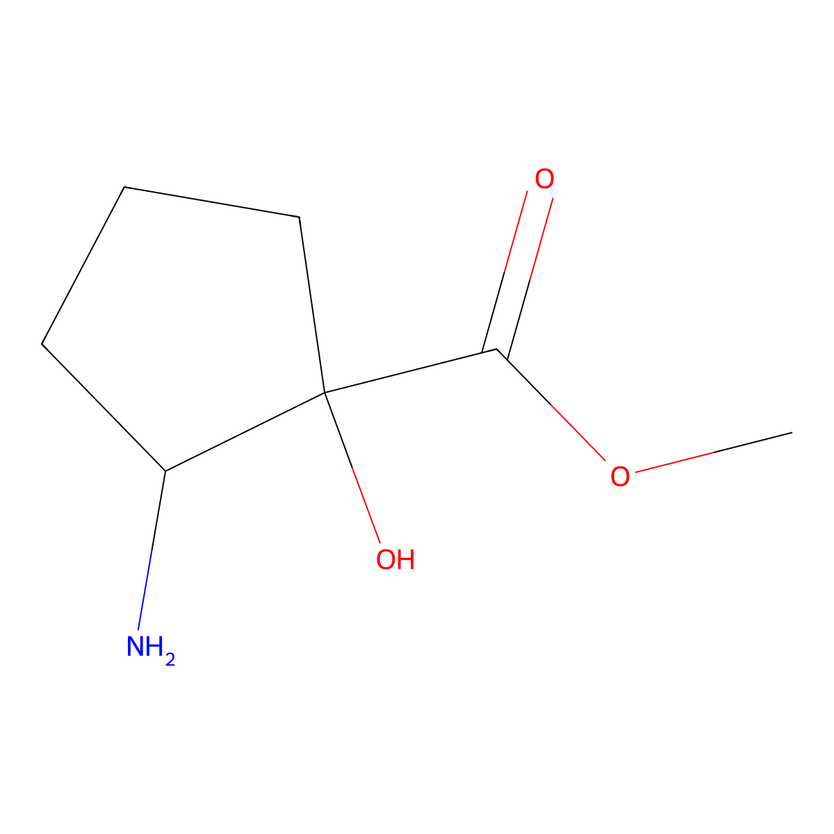 Methyl 2-amino-1-hydroxycyclopentane-1-carboxylate molecular structure, CAS 1822340-79-3