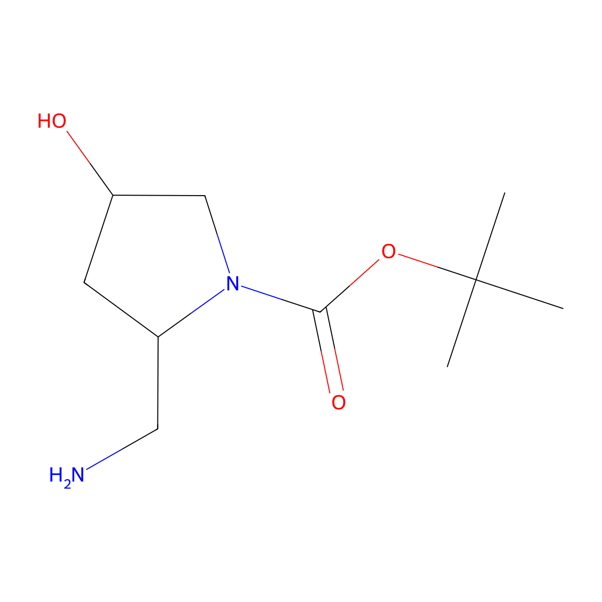 tert-Butyl 2-(aminomethyl)-4-hydroxypyrrolidine-1-carboxylate molecular structure, CAS 1822418-03-0