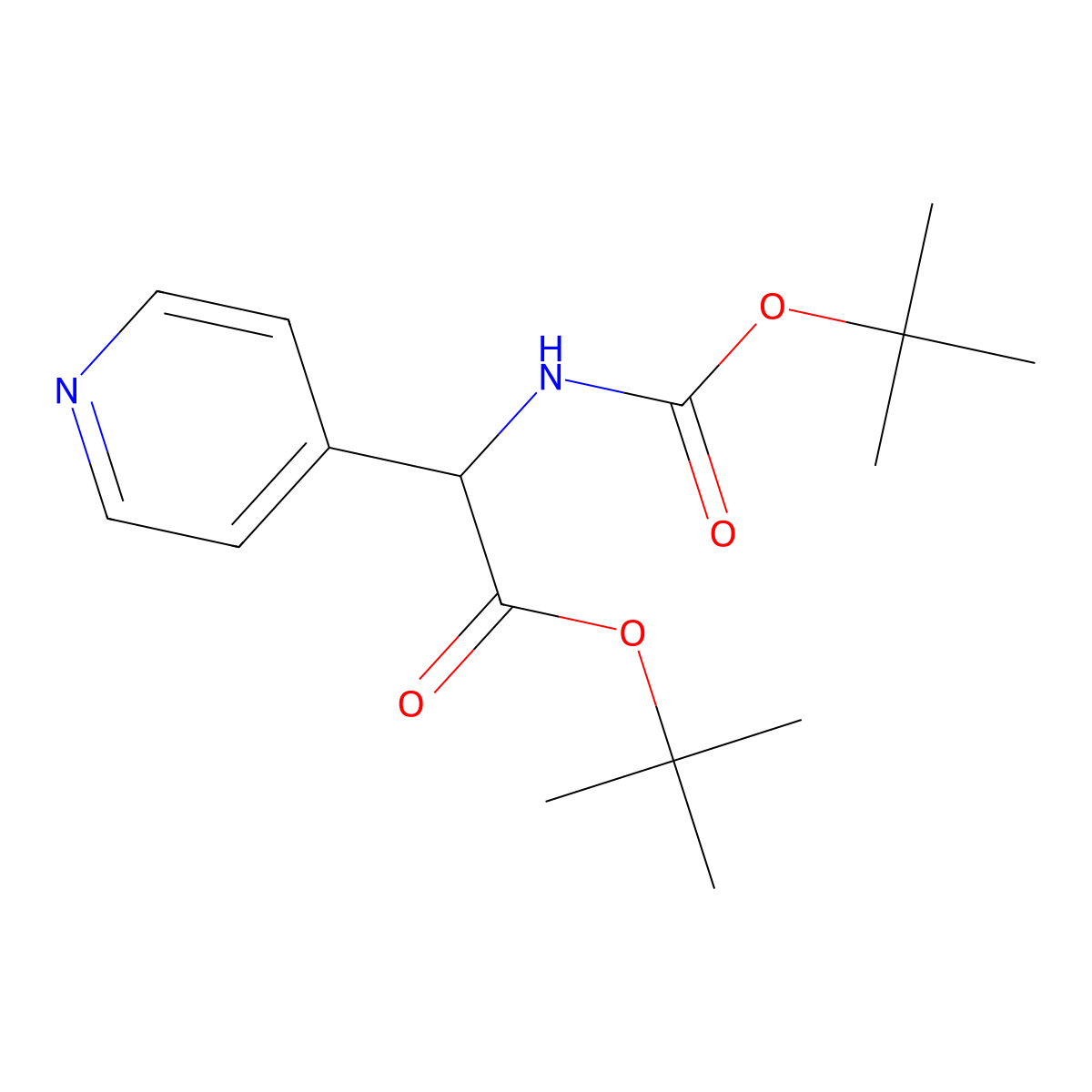 Tert-butyl 2-((tert-butoxycarbonyl)amino)-2-(pyridin-4-yl)acetate molecular structure, CAS 1822431-00-4