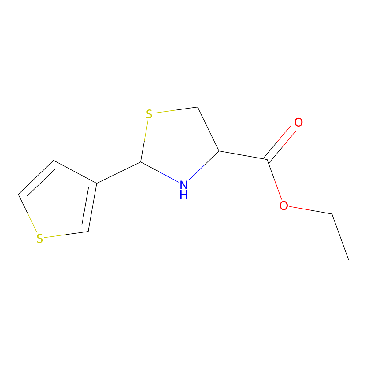 Ethyl 2-(thiophen-3-YL)-1,3-thiazolidine-4-carboxylate molecular structure, CAS 1822454-05-6